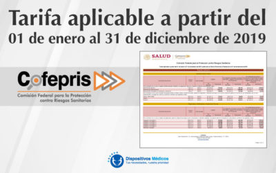 COFEPRIS |  Tarifa aplicable a partir del 01 de enero al 31 de diciembre de 2019