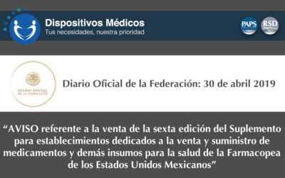 Afiliados: “AVISO referente a la venta de la sexta edición del Suplemento para establecimientos dedicados a la venta y suministro de medicamentos y demás insumos para la salud de la Farmacopea de los Estados Unidos Mexicanos”