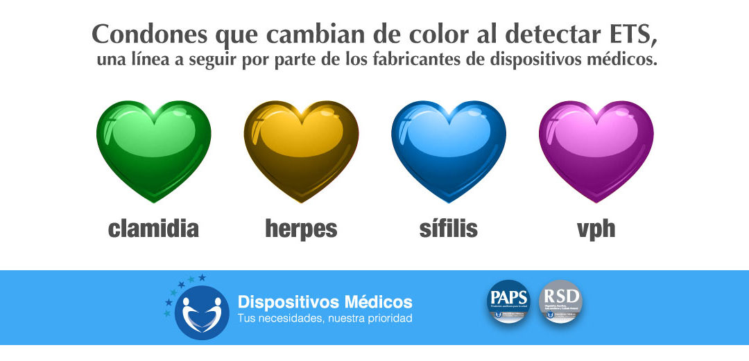 Condones que cambian de color al detectar ETS, una línea a seguir por parte de los fabricantes de dispositivos médicos.
